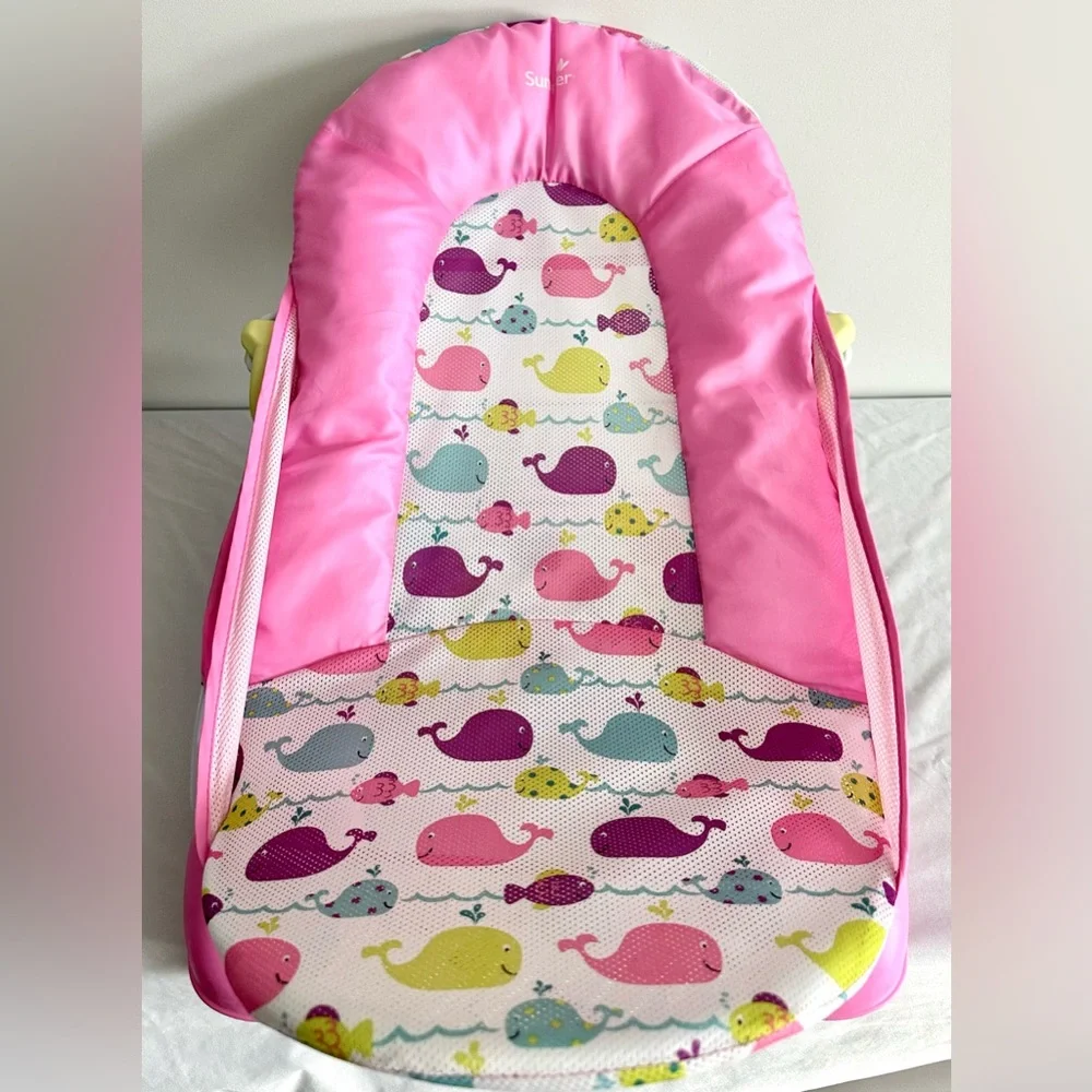 Summer Infant Baby Bather – Pink Whale Print – Two Recline Heights – Fold Flat